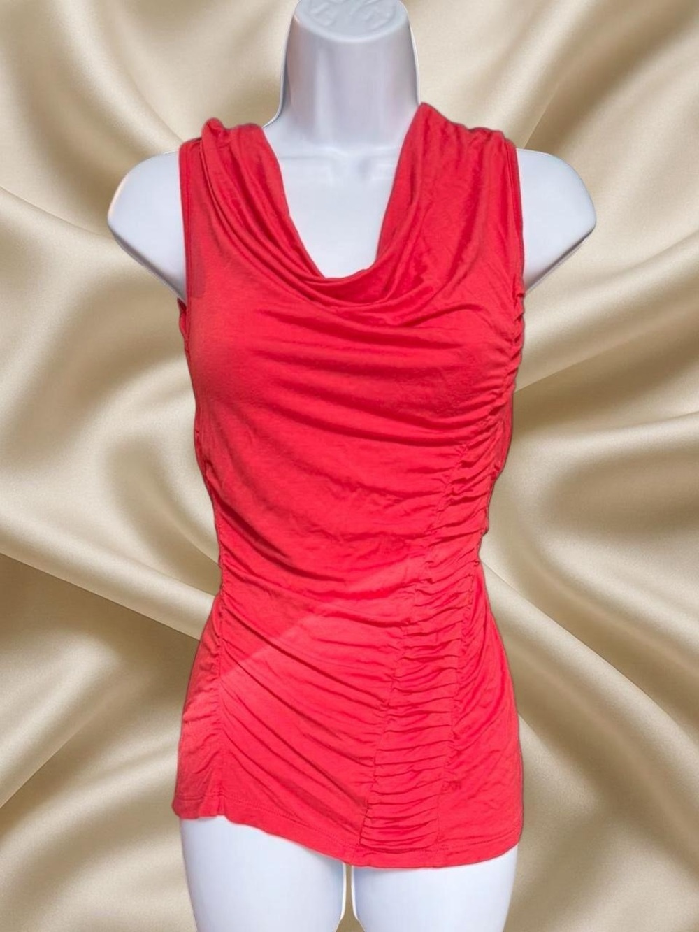 Y2K Coral Ruched Cowl Neck Top Coquette Fairycore 2000s Stretch Shirt